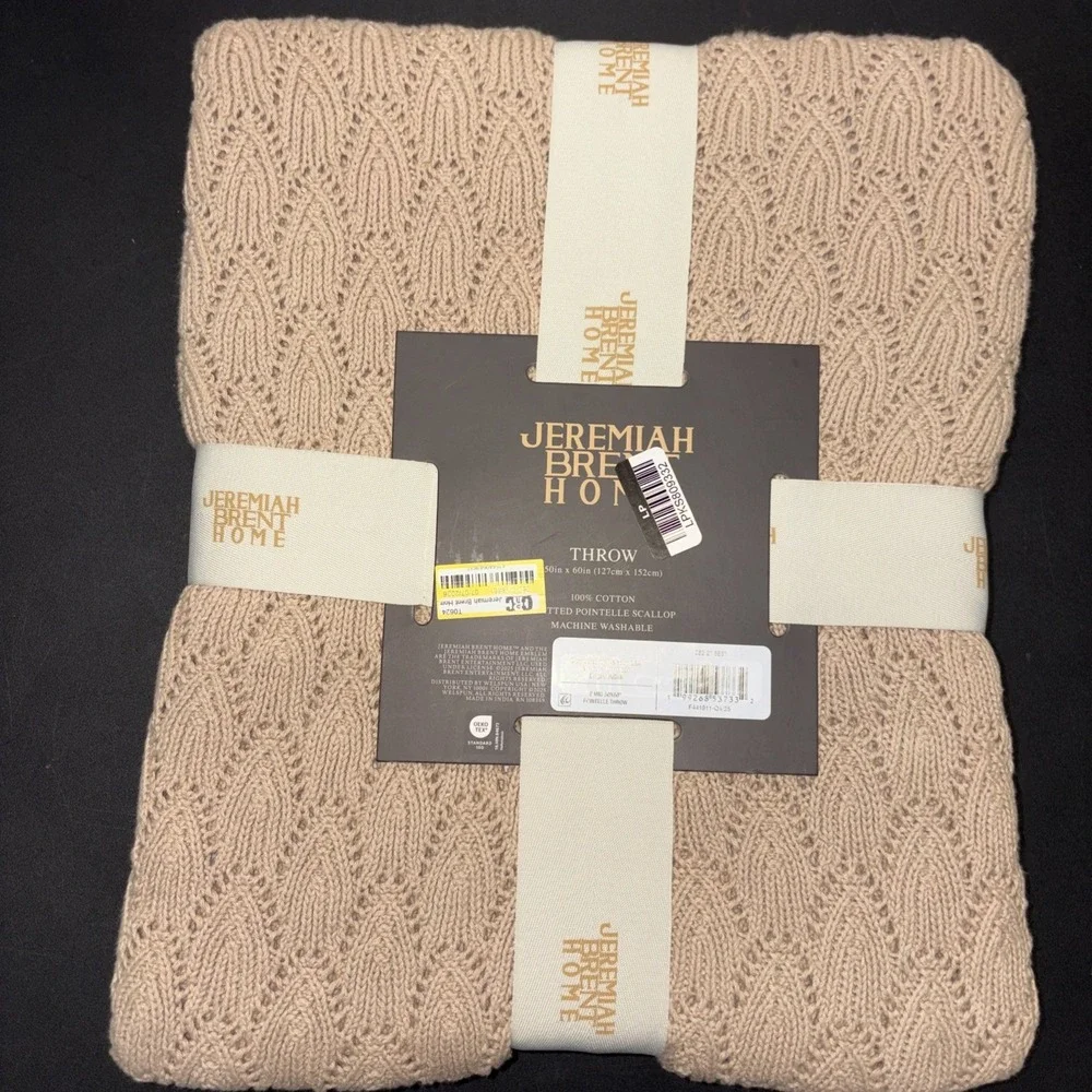 Sand Jeremiah Brent Home 100% Cotton Knitted Pointelle Scallop 50in x 60in 20743
